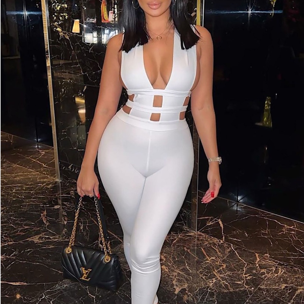 Brand New Fashion Nova White Cut-Out Jumpsuit